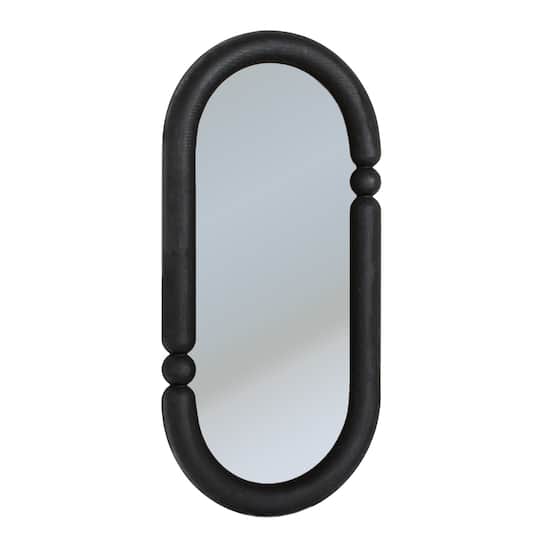 Oval Wood-Framed Mirror with Curved Border, Black